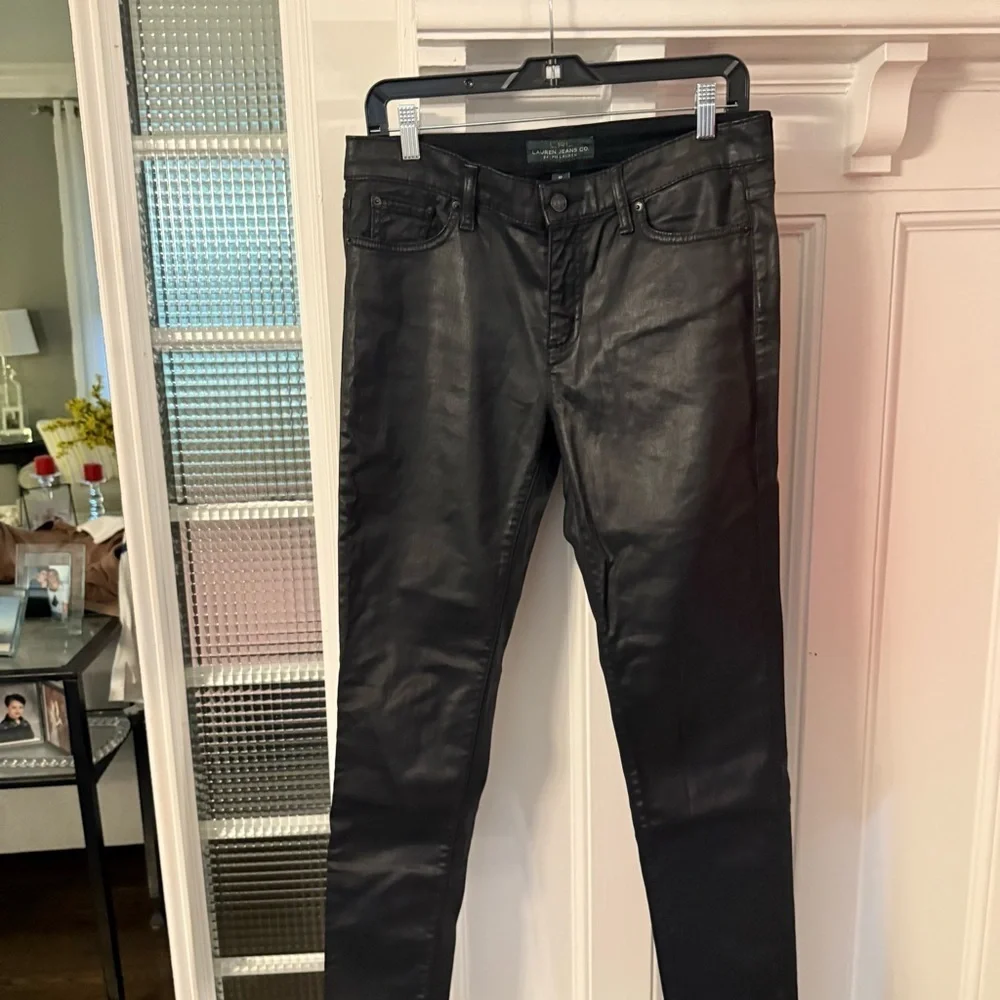 LRL Ralph Lauren Women’s Jeans Sz 10 Black Modern Wax Coated Leather-like NWOT